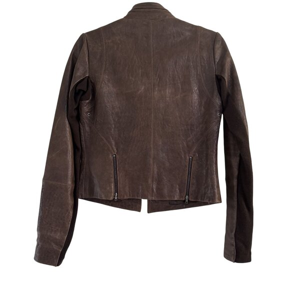 Veda Women's Brown Classic 100% Leather Knit Long Sleeve Biker Jacket Size M - Picture 5 of 9